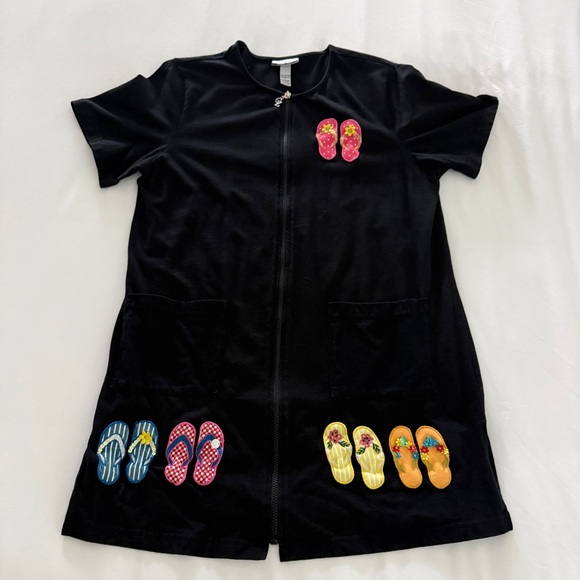 C Z Swim Cover Up Women's Size Large Black Full Zipper 100% Cotton Beachwear - Picture 1 of 12